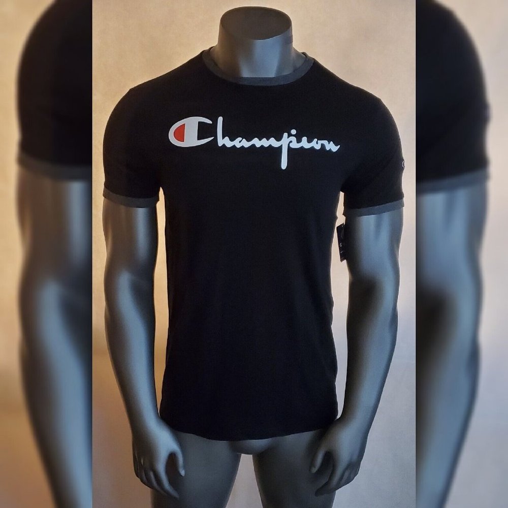 CHAMPION PERFORMANCE TSHIRT MEN'S SHORT SLEEVE SIZE XL SCRIPT LOGO PRINT BLACK